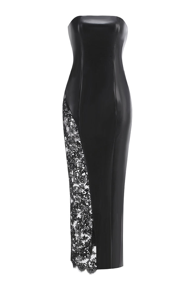 Faux Leather Gown with Lace Detail | Dress In Beauty