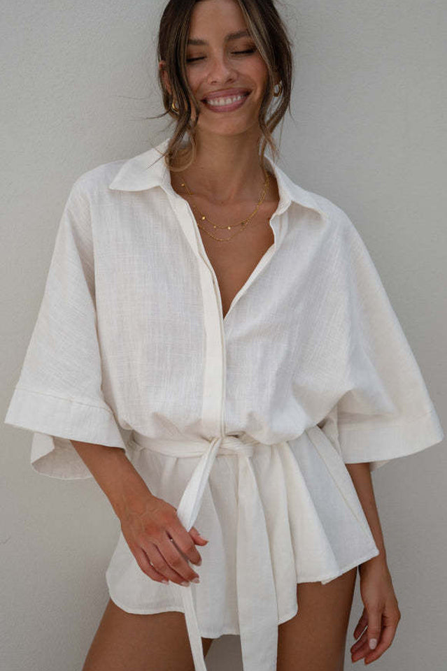 Loose Sleeve Tie Waist Romper | Dress In Beauty