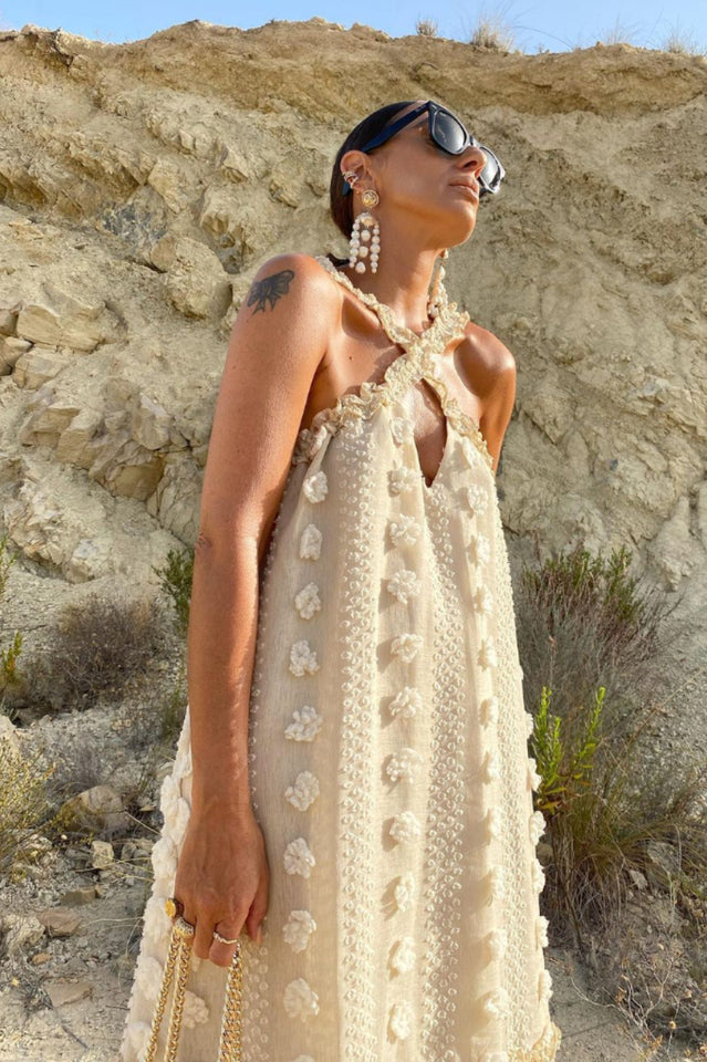 3D Flower Patchwork Halter Maxi Dress | Dress In Beauty