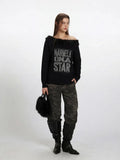 Off Shoulder Faux Fur Trim Knit Sweater - View 6 | WEUXS