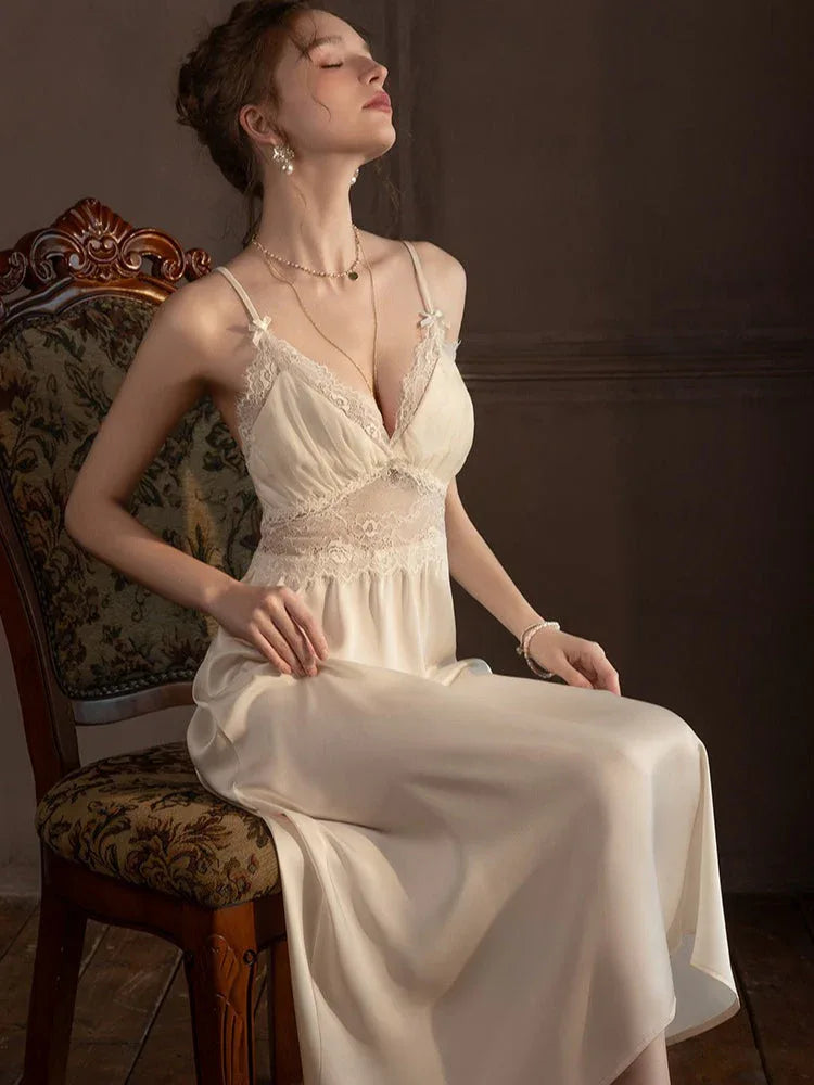 Satin lace robe and slip dress set - View 8 | WEUXS