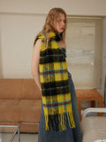 long plaid scarf with fringe in blue and teal - View 7 | WEUXS