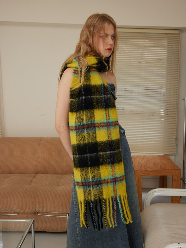 long plaid scarf with fringe in blue and teal - View 7 | WEUXS