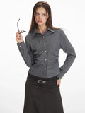 Office Siren Ruched Button Down Shirt - WEUXS