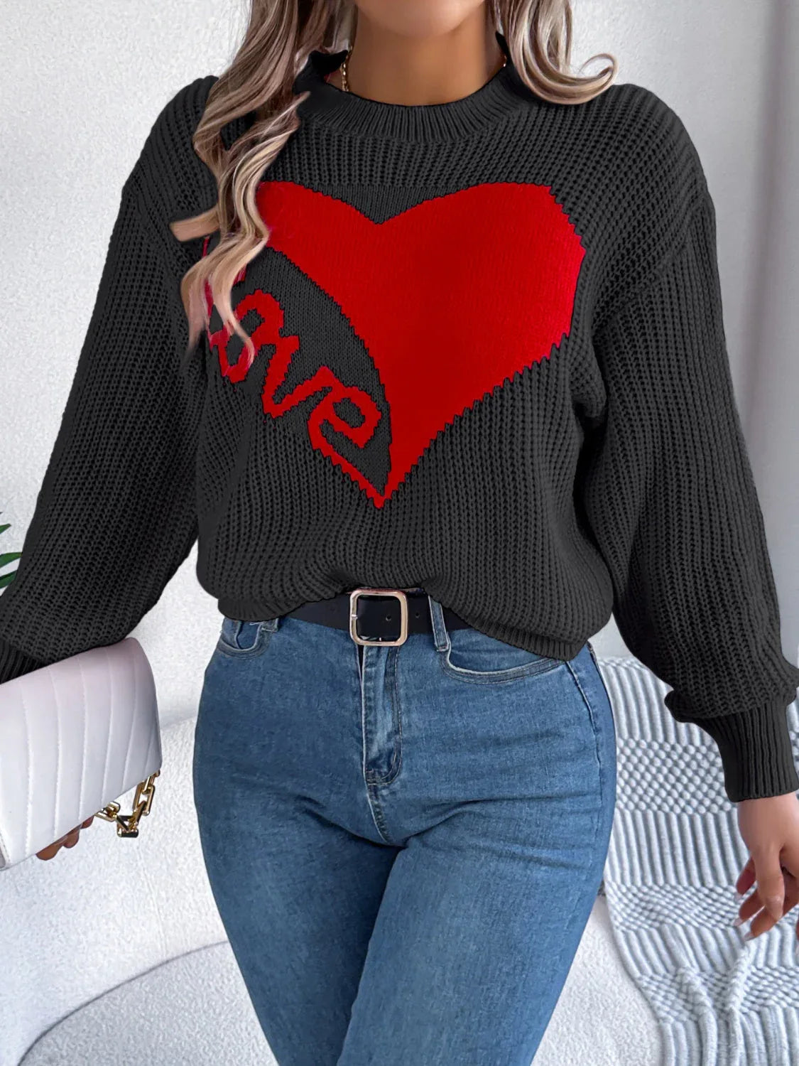 Heart Graphic Knit Sweater - View 17 | WEUXS