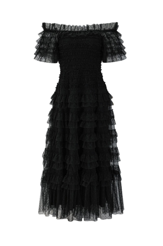 Off Shoulder Dotted Tulle Maxi Dress | Dress In Beauty