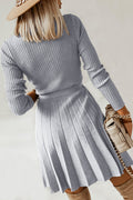 Surplice Neck Tie Front Pleated Sweater Dress | Dress In Beauty