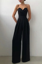 Elegant women's wide leg satin jumpsuit - View 9 | WEUXS