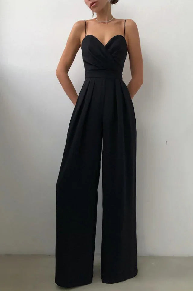Elegant women's wide leg satin jumpsuit - View 9 | WEUXS