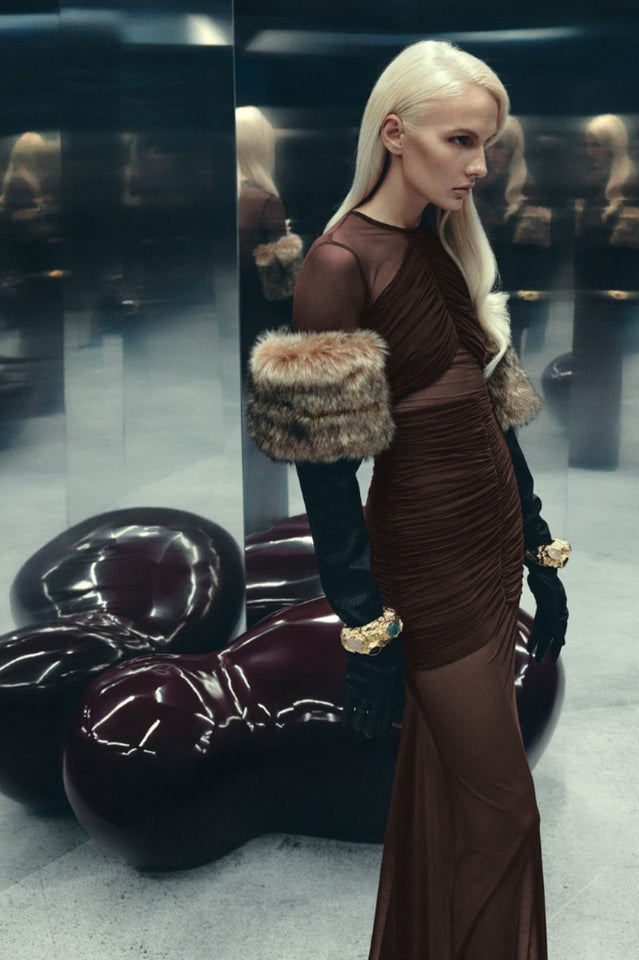 Long Sleeve Draped Mesh Maxi Dress | Dress In Beauty