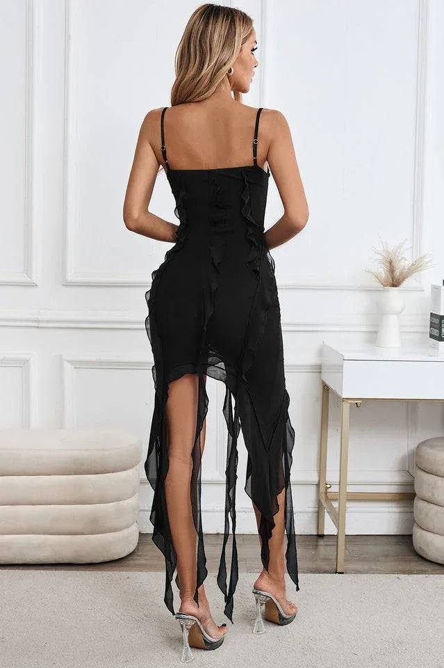 Chiffon midi dress with asymmetrical hem - View 6 | WEUXS