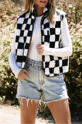 Checkered Sherpa Collared Jacket Vest | Dress In Beauty