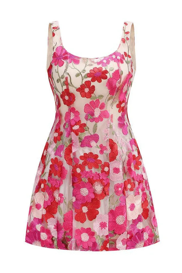 Floral Mesh Mini Dress - View 7 | WEUXS