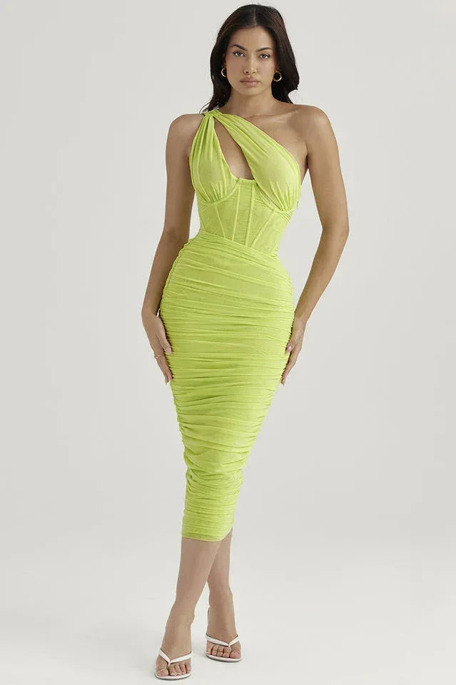 Asymmetric One-Shoulder Midi Dress - View 15 | WEUXS