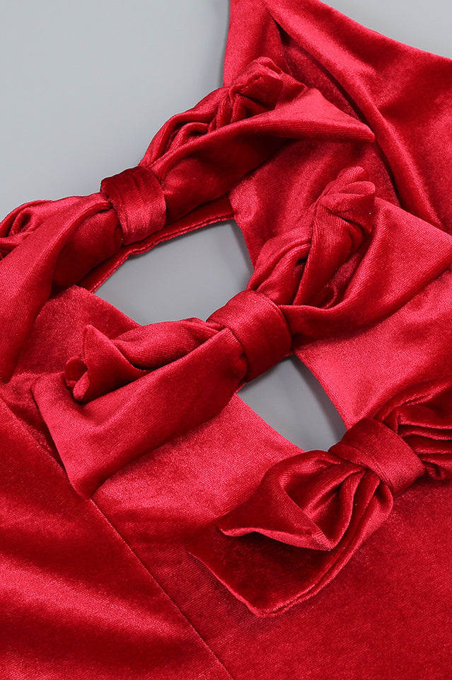 Baptiste Red Bow Velvet Maxi Dress | Dress In Beauty