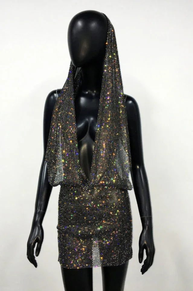 Sparkling Embellished Hooded Mini Dress - View 7 | WEUXS