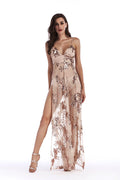 Sequined Sling Backless Split Dress - Dress In Beauty