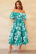Printed Off Shoulder Balloon Sleeve Dress | Dress In Beauty