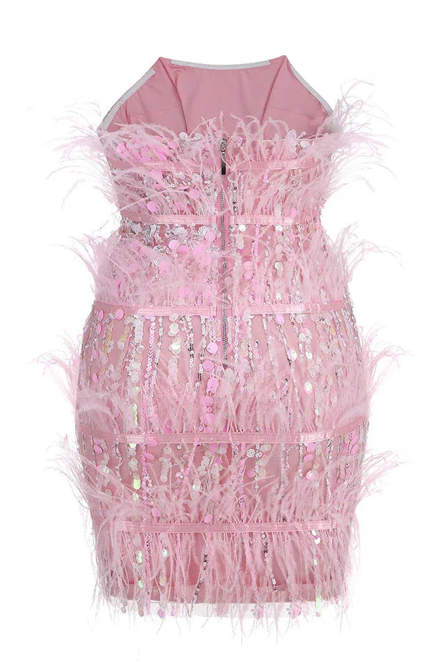 Sequin Feather Mini Dress - View 10 | WEUXS