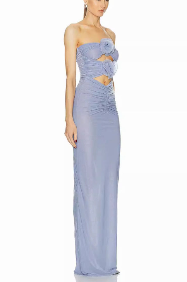 Solomon Strapless Flower Mesh Maxi Dress | Dress In Beauty