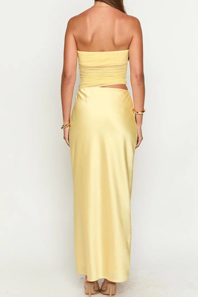 Elinor Yellow Satin Maxi Dress | Dress In Beauty