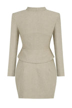 Tailored linen blend suit set with cut-out blazer and wrap skirt - View 6 | WEUXS