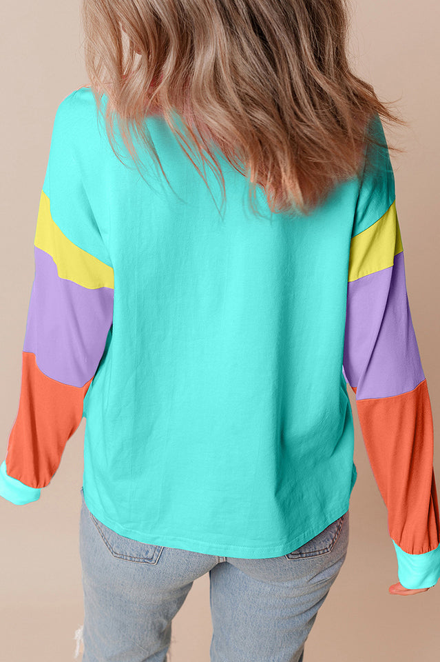 Colorblock Patchwork Long Sleeve Loose Top | Dress In Beauty