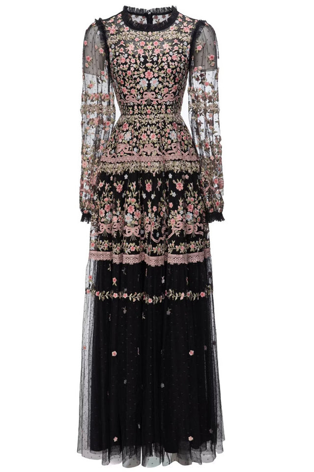 Garden 3/4 Sleeves Embellished Tulle Gown | Dress In Beauty