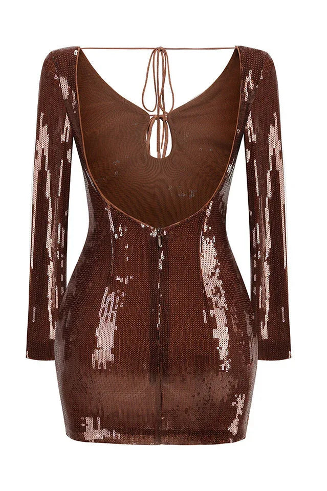 Sequin Mini Dress with Long Sleeves - View 7 | WEUXS