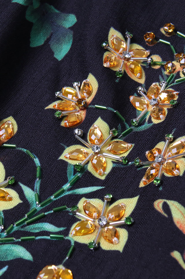 Printed Long Sleeve Cotton-Blend Midi Dress | Dress In Beauty