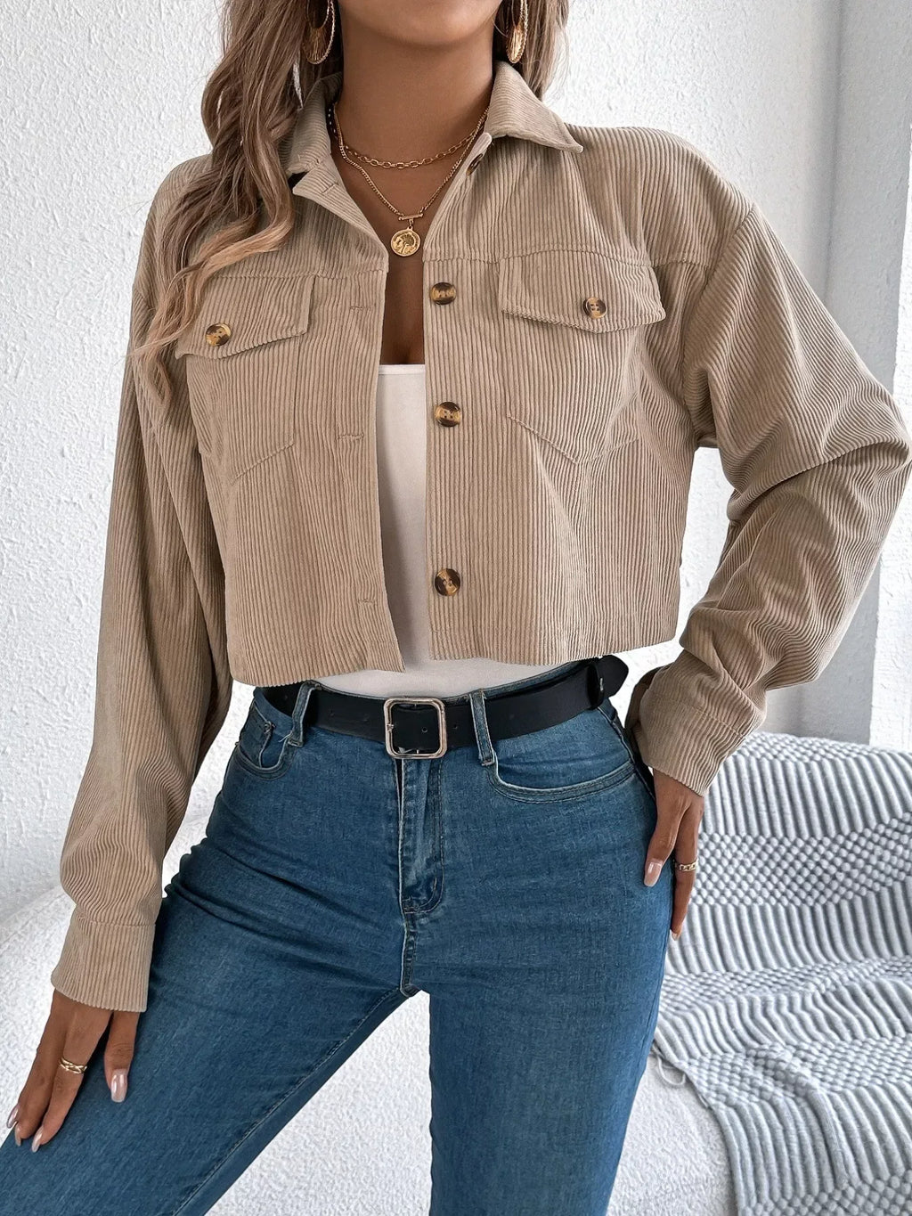 Cropped Corduroy Jacket - View 16 | WEUXS