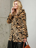 Luxe Tiger Print Faux Fur Hooded Coat - WEUXS