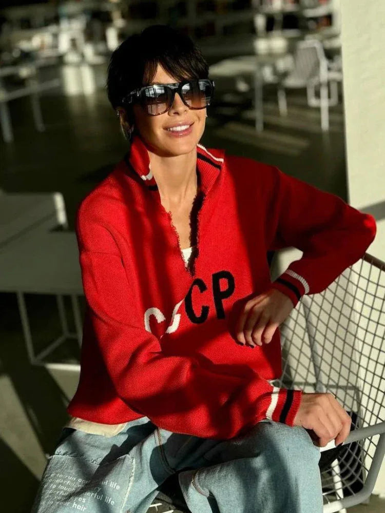 Retro Red CCCP Varsity Sweater - View 7 | WEUXS