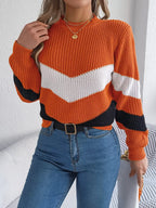 Women's Color Block Chevron Knit Sweater - WEUXS