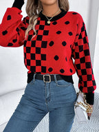 Gray polka dot checkerboard knit sweater - View 11 | WEUXS