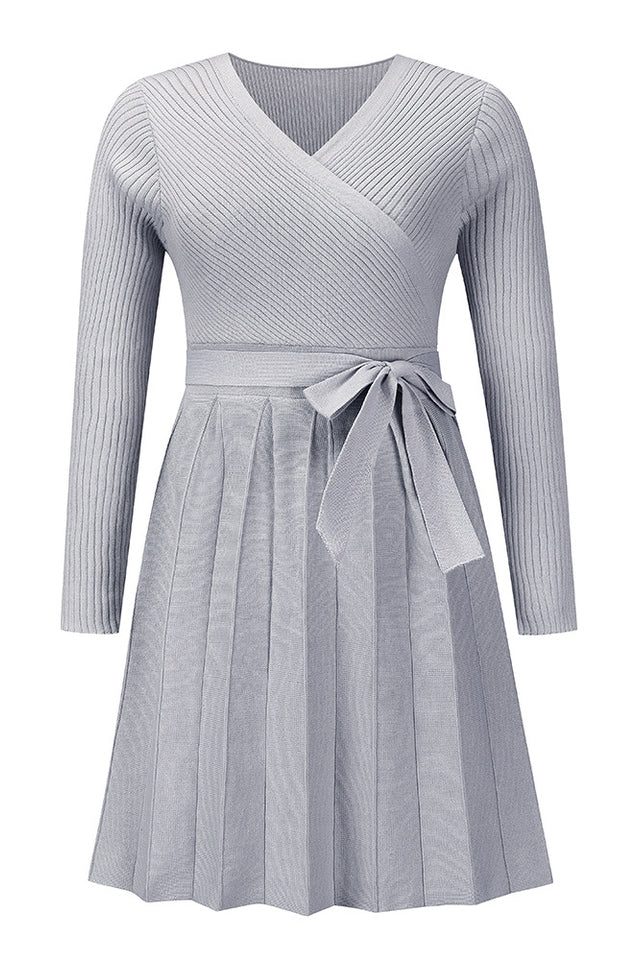 Surplice Neck Tie Front Pleated Sweater Dress | Dress In Beauty