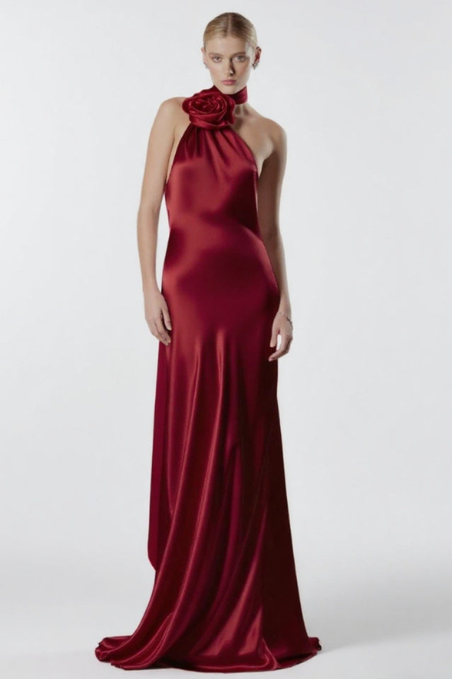 Verna Halter Floral Maxi Satin Dress | Dress In Beauty