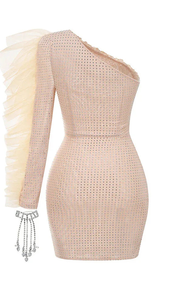 One Shoulder Rhinestone Bracelet Cocktail Dress - View 8 | WEUXS