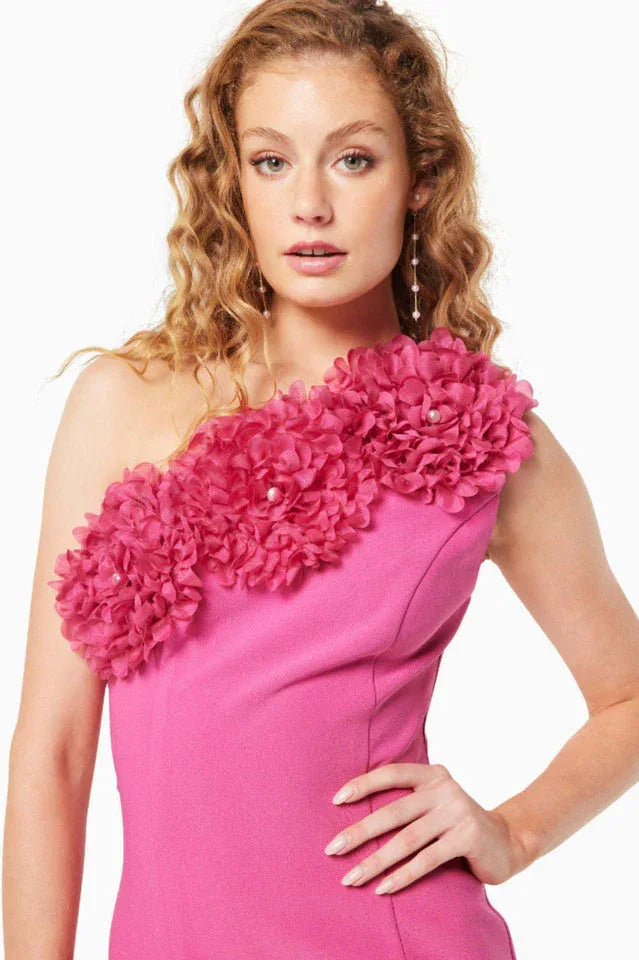Nasrin One Shoulder Flower Mini Dress - WEUXS