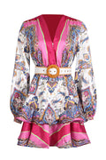 Paisley Print V-Neck Mini Dress With Belt | Dress In Beauty