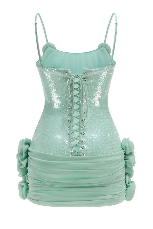 Sequin Ruched Mini Dress - View 9 | WEUXS