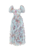 Floral Tulle Puff Sleeve Bow Tie Maxi Dress | Dress In Beauty