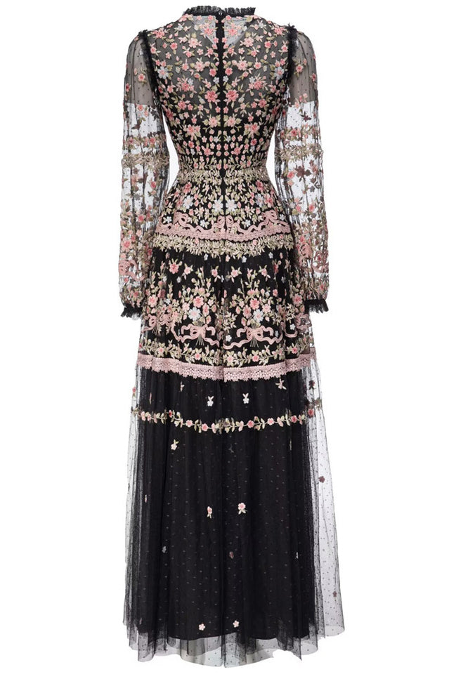 Garden 3/4 Sleeves Embellished Tulle Gown | Dress In Beauty