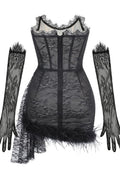 Queena Strapless Feather Trim Lace Dress | Dress In Beauty
