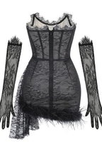 Strapless Lace Feather Trim Mini Dress - View 7 | WEUXS