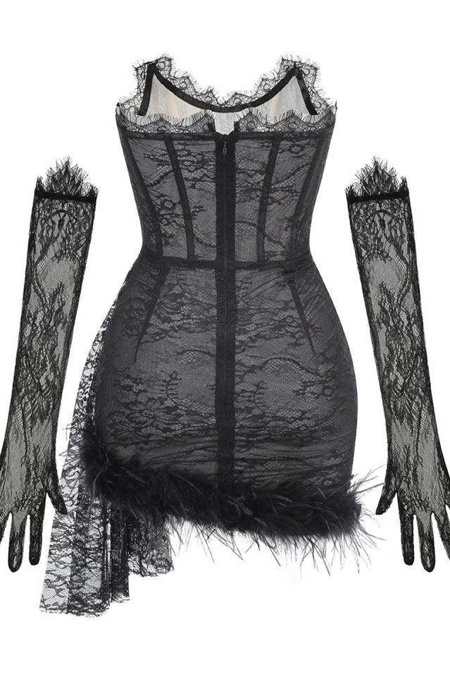 Strapless Lace Feather Trim Mini Dress - View 7 | WEUXS