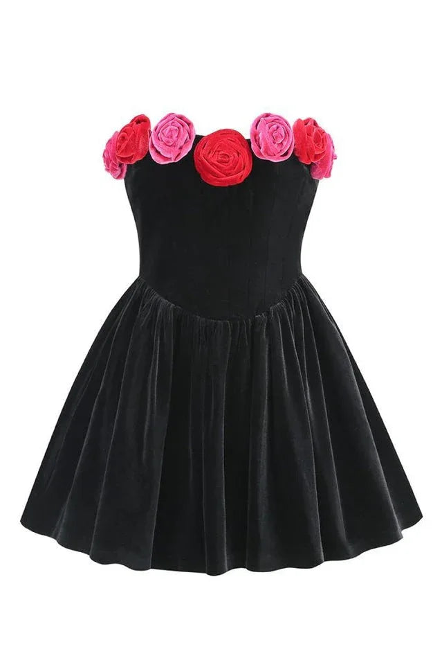 Floral Velvet Off Shoulder Mini Dress - View 9 | WEUXS