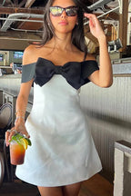 Off Shoulder Bow Dress in White - View 8 | WEUXS