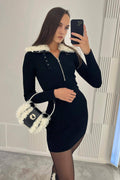 Fluffy Collared Zip Detailed Knit Dress | Dress In Beauty
