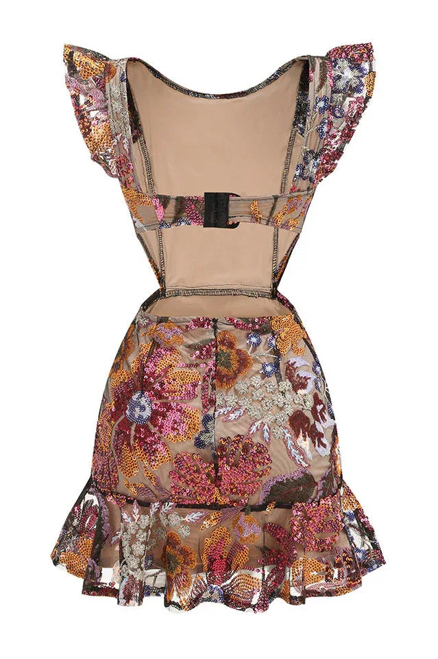 Viveka Flower Sequin Mini Dress - WEUXS